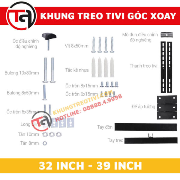 Khung Treo Tivi Góc Xoay Tâm Việt Từ 32 Inch Đến 39 Inch X32-3